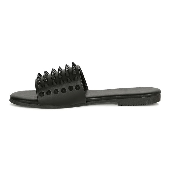 PAZZLE SPIKY OPEN TOE FLAT SLIDE - BLACK (NEW WITH TAG) - Picture 2 of 5